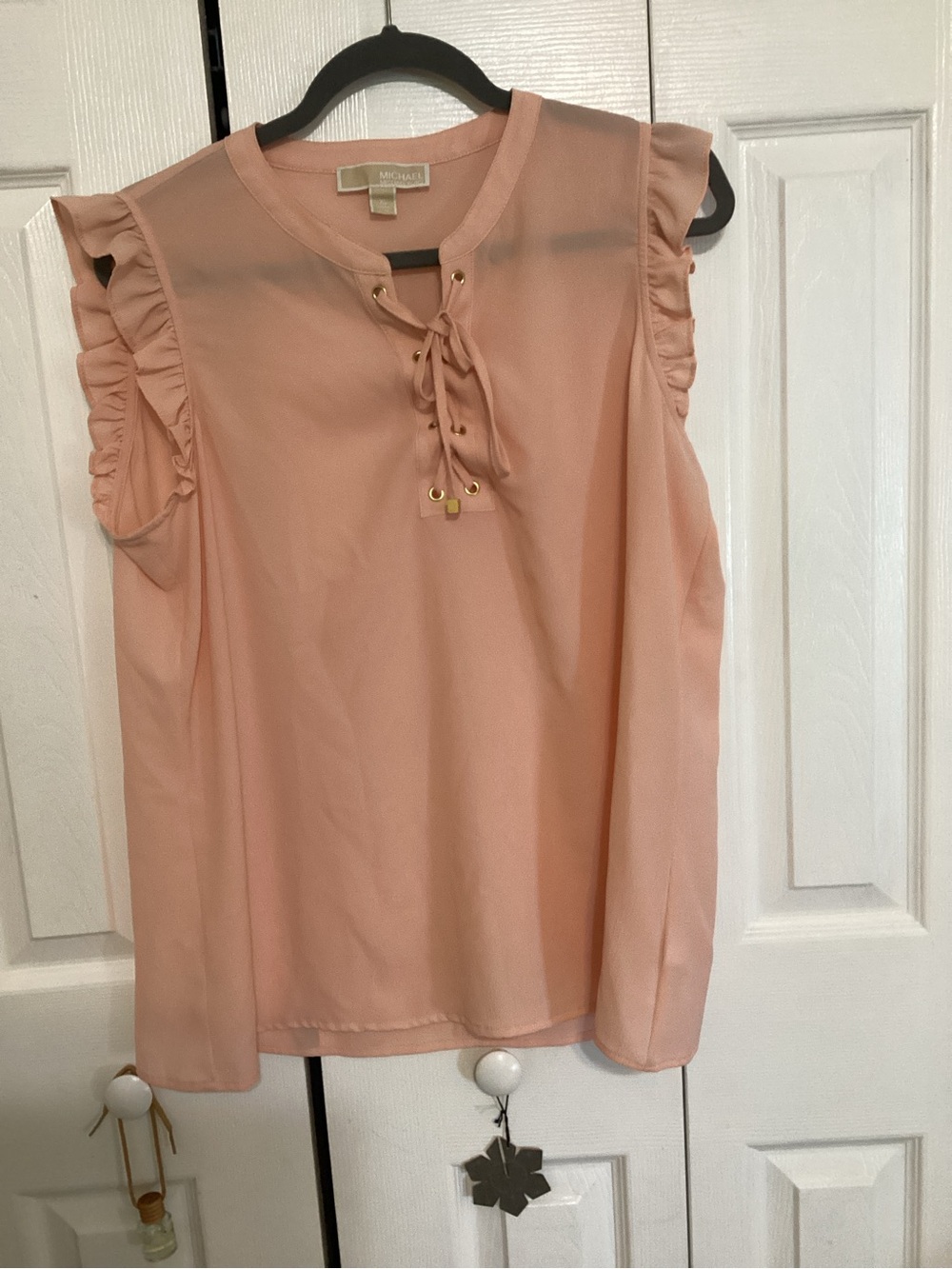 Michael Kors Blush Pink Tie-Front Ruffle Sleeve Blouse